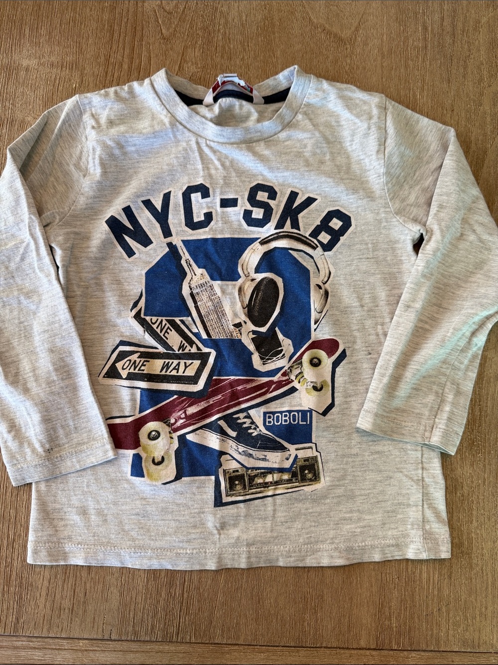 Boboli Grey 'NYC-SK8' Long-Sleeve Graphic Tee for Kids